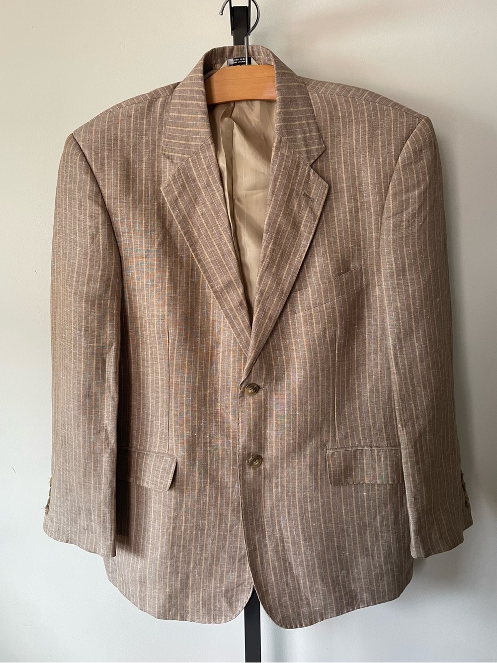 Moores Linen Blend Striped Sports Coat Blazer Suit Jacket Tan Size 42S